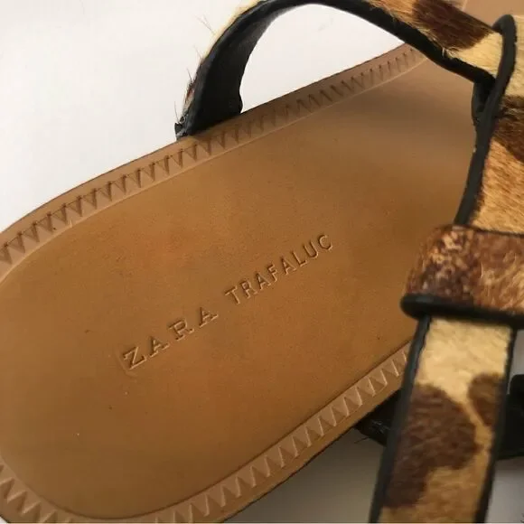Zara leopard print real calf hair strappy thong sandals woman’s size 36 - Picture 7 of 10